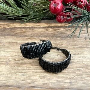 Hoop seed bead black earrings